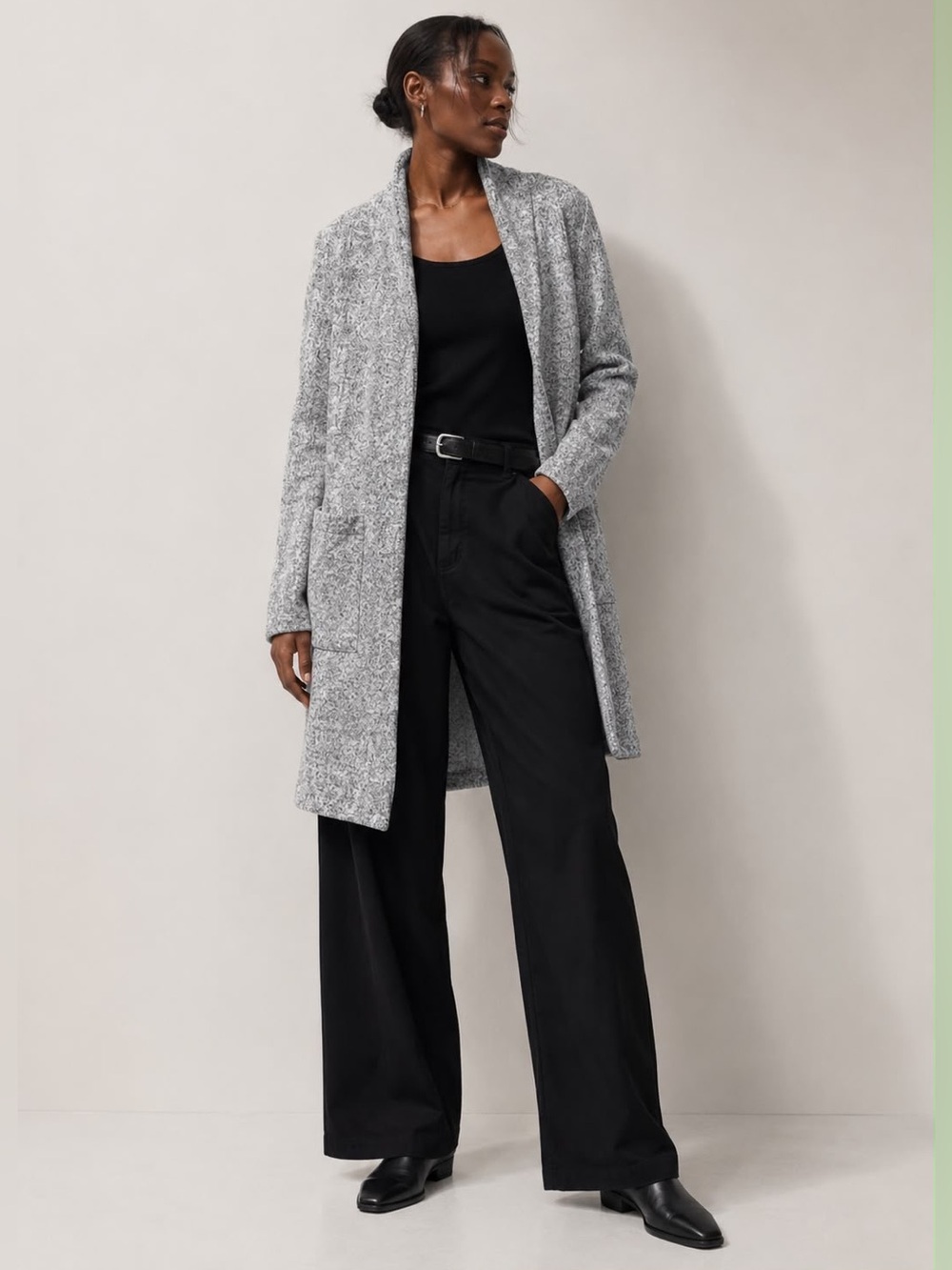 Dynamite Grey Marled Long Open Front Cardigan Jacket – Size P/S